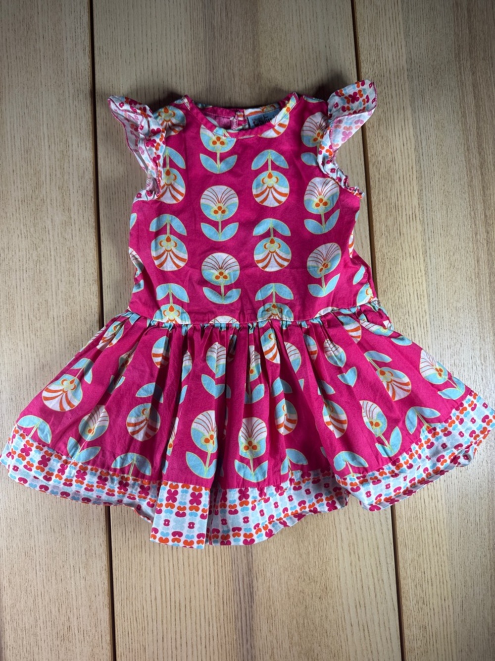 Tea Collection Baby Girls Pink Floral Tulip Ruffle Cotton Dress 18M